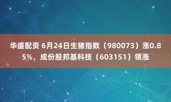 华盛配资 6月24日生猪指数（980073）涨0.85%，成份股邦基科技（603151）领涨