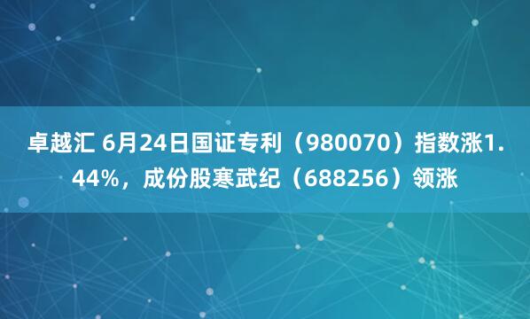 卓越汇 6月24日国证专利（980070）指数涨1.44%，成份股寒武纪（688256）领涨